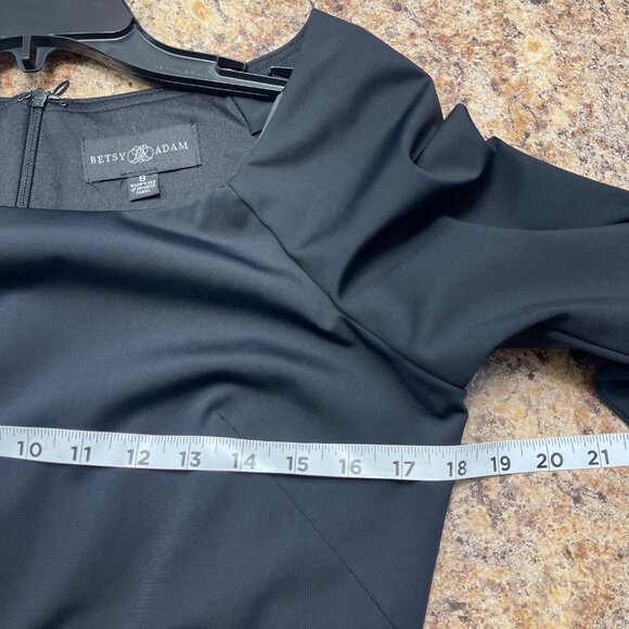 New Betsy & Adam Long Sleeve Peplum Cocktail Midi Dress in Black Size 8 - Picture 6 of 8
